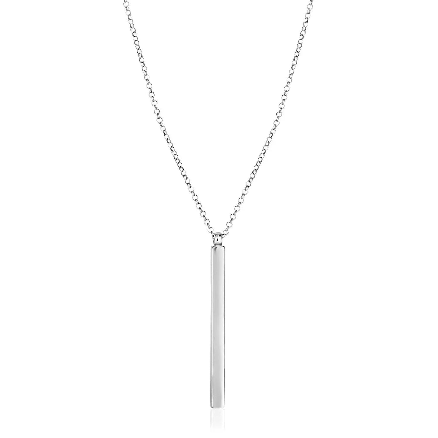 Sterling Silver 24 inch Necklace with Long Polished Bar Pendant RCJ