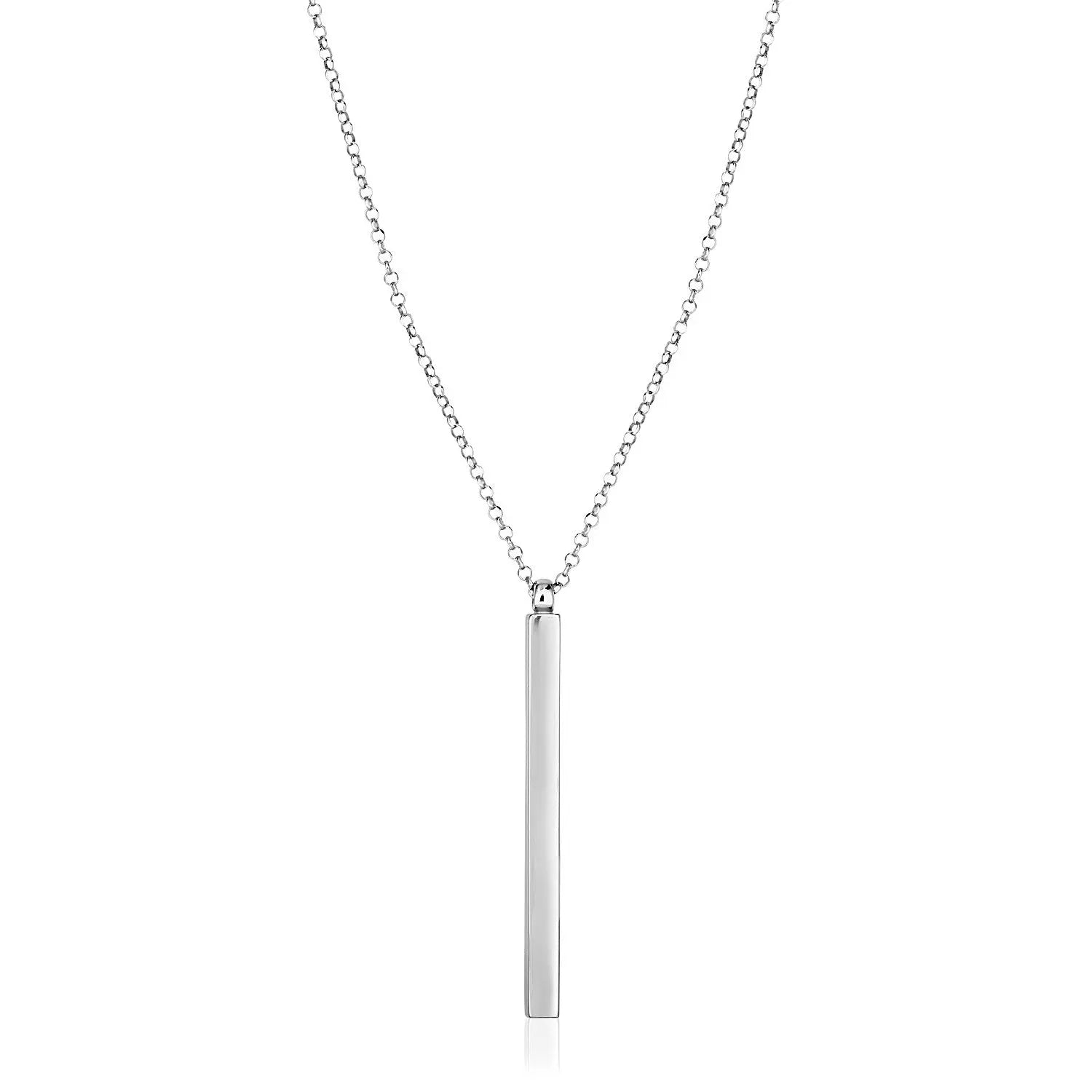 Sterling Silver 24 inch Necklace with Long Polished Bar Pendant RCJ