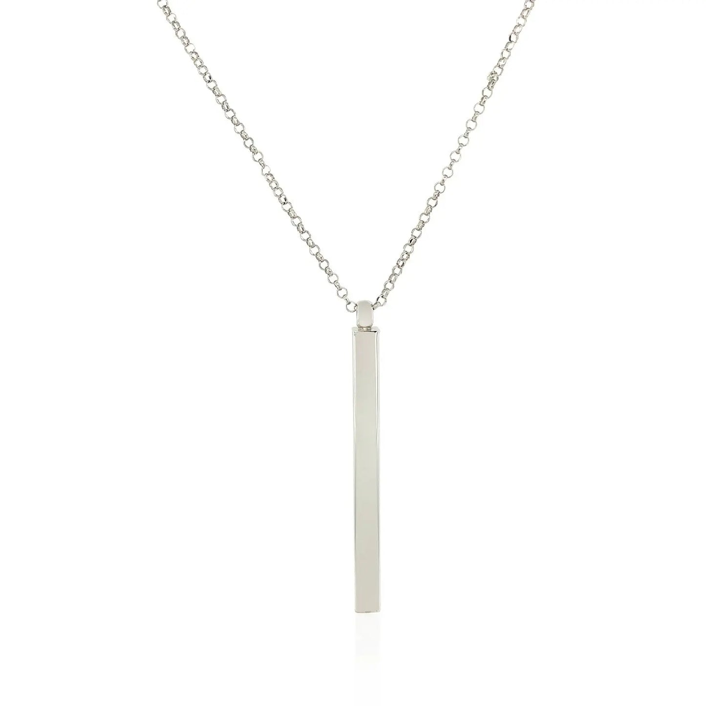 Sterling Silver 24 inch Necklace with Long Polished Bar Pendant RCJ