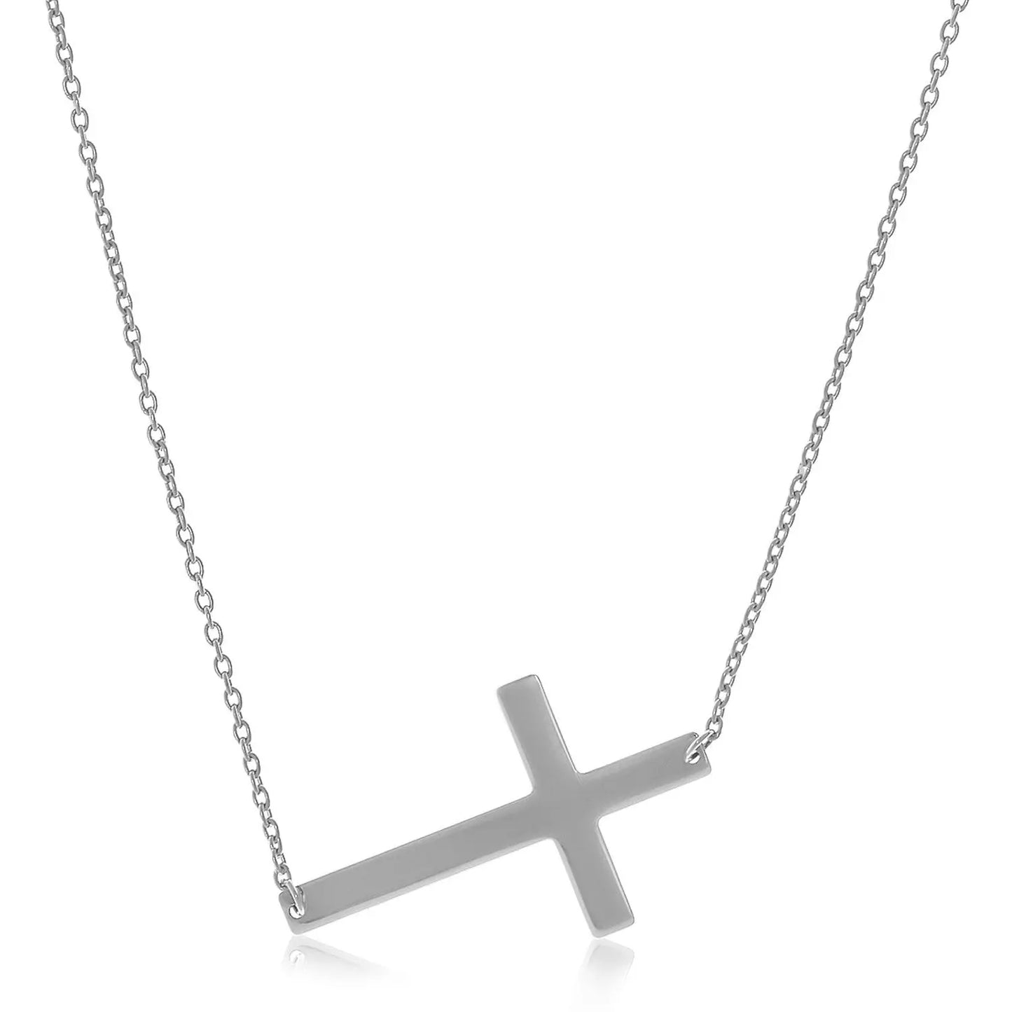 14k White Gold Plain Cross Motif Necklace RCJ