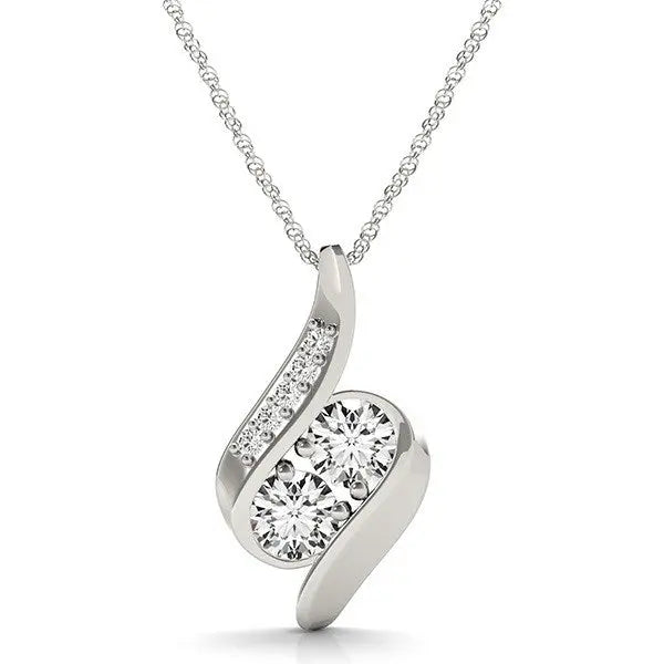 14k White Gold Two Stone Curved Style Diamond Pendant (3/4 cttw) RCJ