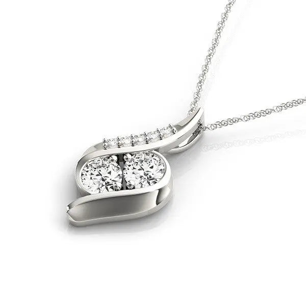 14k White Gold Two Stone Curved Style Diamond Pendant (3/4 cttw) RCJ