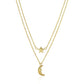 14k Yellow Gold Double-Strand Chain Necklace with Puff Moon and Star RCJ