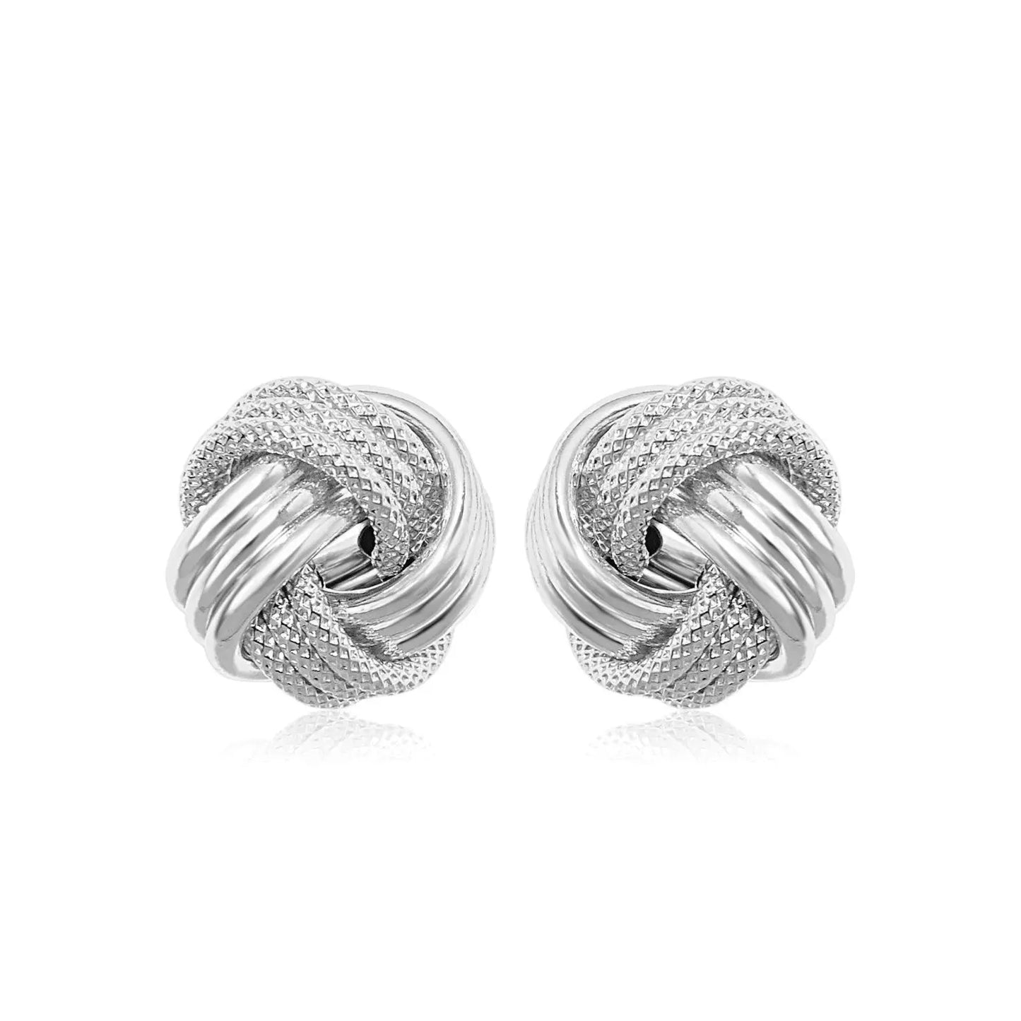 14k White Gold Love Knot with Ridge Texture EarringsMonde Trend