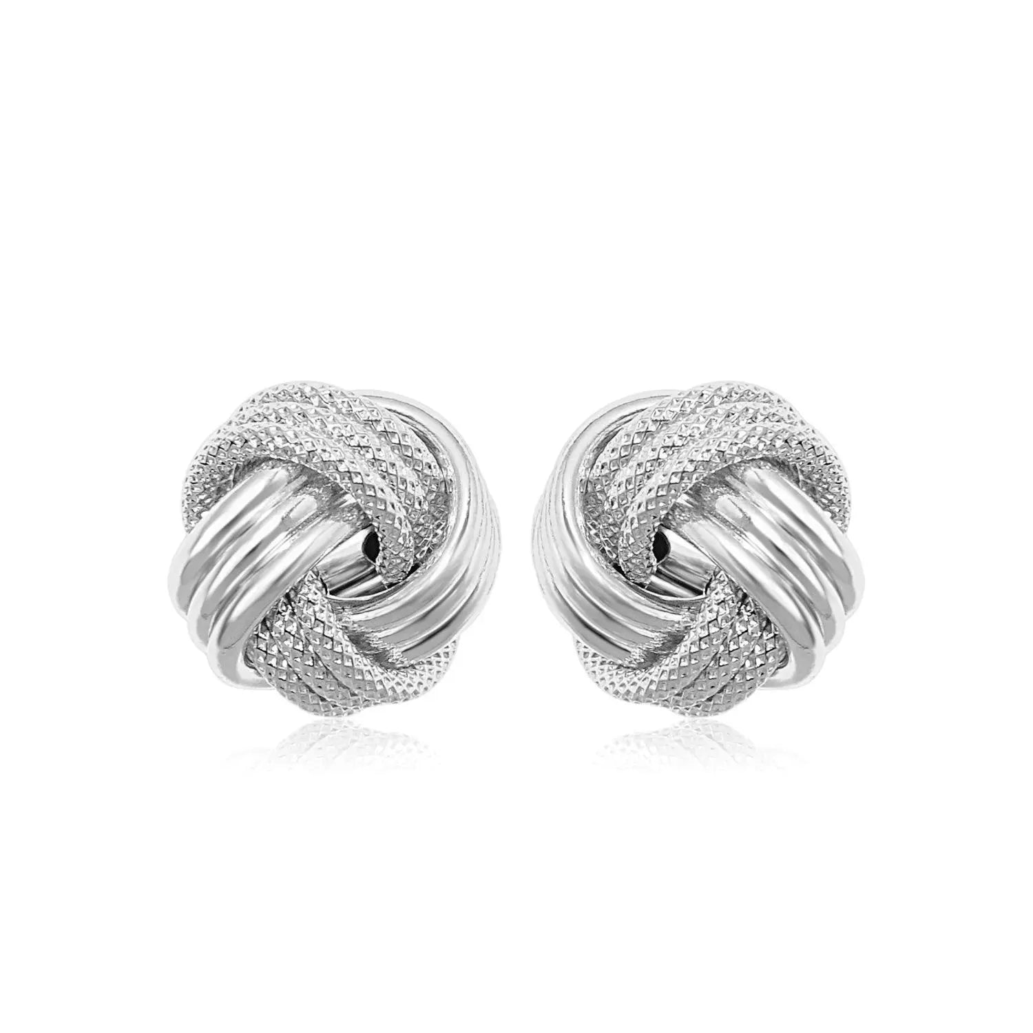 14k White Gold Love Knot with Ridge Texture EarringsMonde Trend