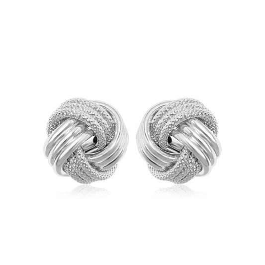 14k White Gold Love Knot with Ridge Texture EarringsMonde Trend