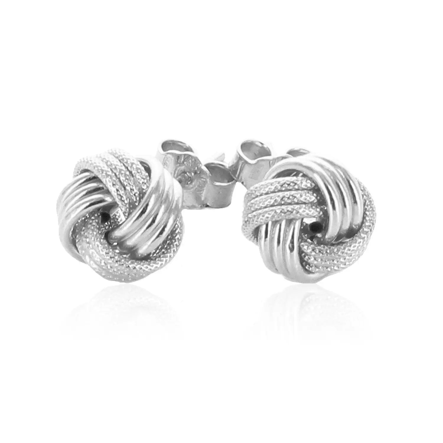 14k White Gold Love Knot with Ridge Texture EarringsMonde Trend