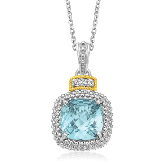 18k Yellow Gold & Sterling Silver Popcorn Sky Blue Topaz and Diamond Pendant RCJ