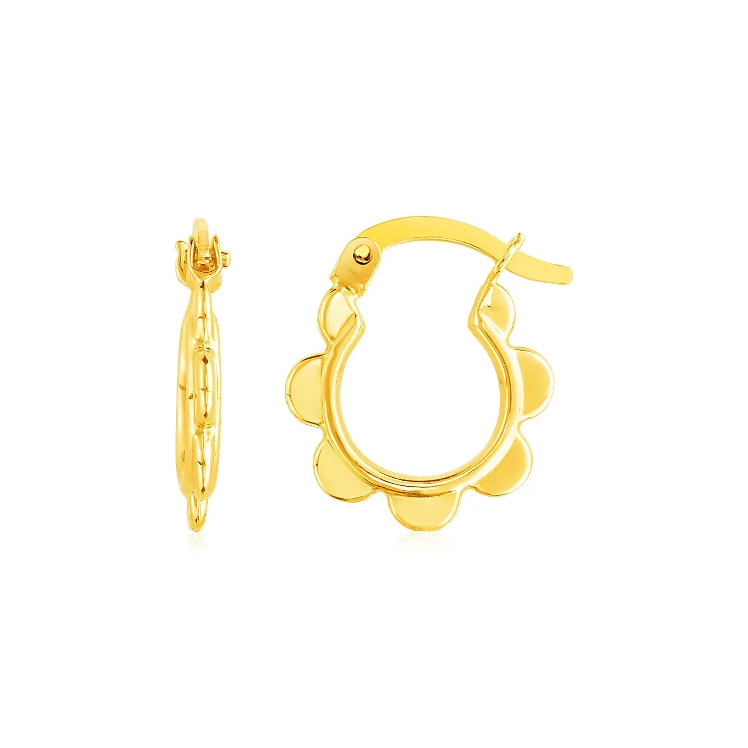 14k Yellow Gold Scalloped Hoop Earrings RCJ