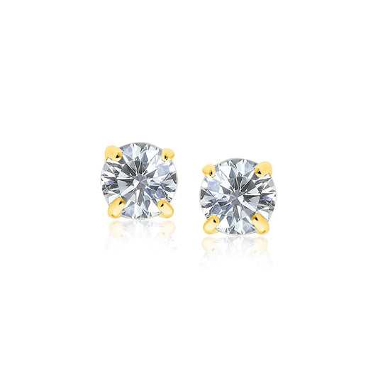 14k Yellow Gold Stud Earrings with White Hue Faceted Cubic Zirconia(6mm) RCJ