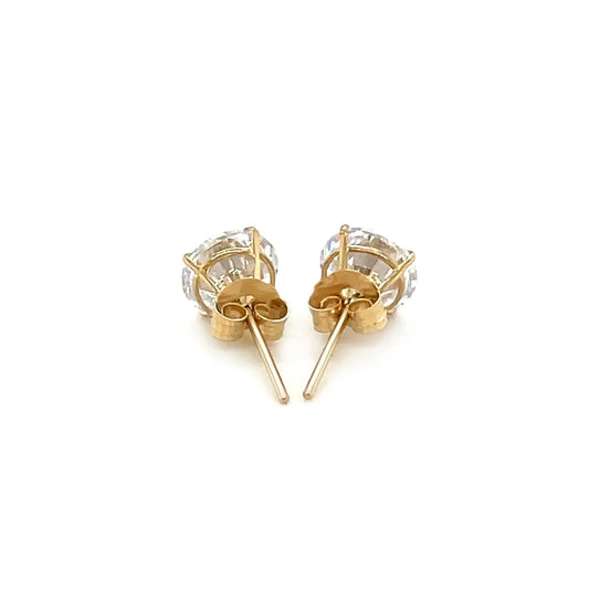 14k Yellow Gold Stud Earrings with White Hue Faceted Cubic Zirconia(6mm) RCJ