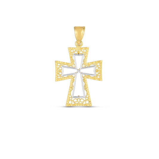 14k Two Tone Gold High Polish Diamond Cut Cross PendantMonde Trend