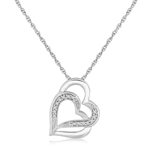 Sterling Silver Dual Heart Motif Pendant with Diamonds (.06 cttw) RCJ