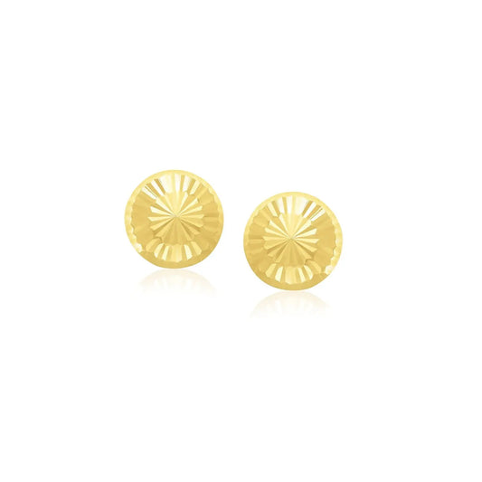 14k Yellow Gold Textured Flat Style Stud Earrings(6mm) RCJ