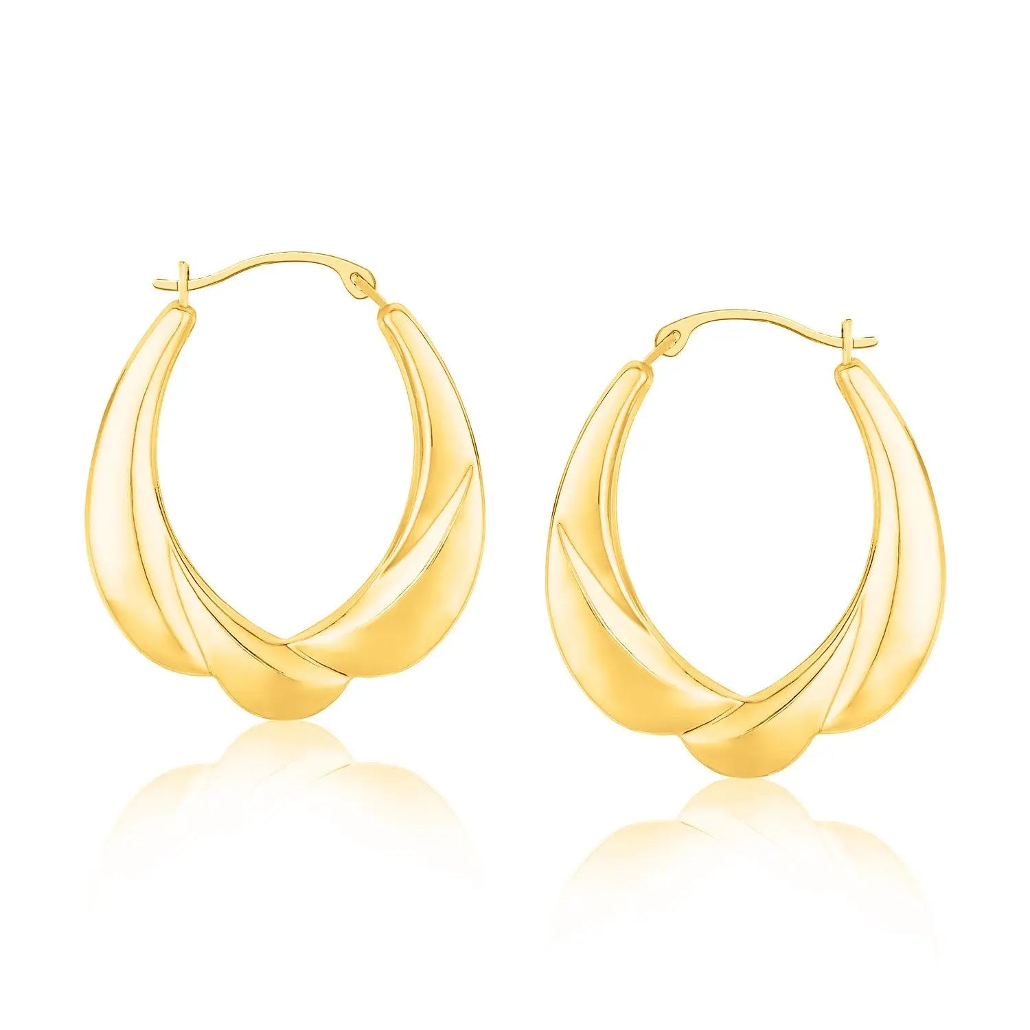 14k Yellow Gold Scallop Motif Graduated Oval Hoop Earrings RCJ