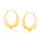 14k Yellow Gold Scallop Motif Graduated Oval Hoop Earrings RCJ