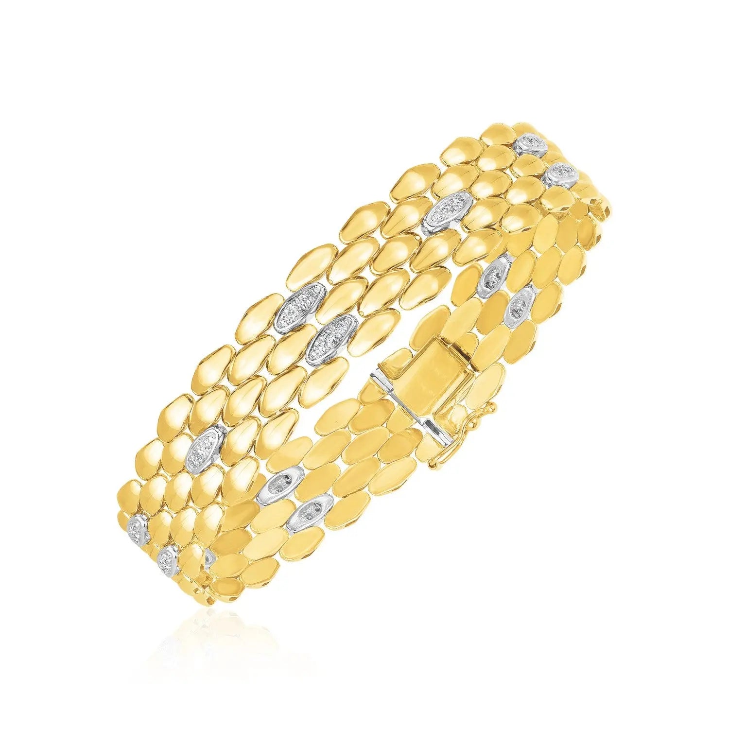 14k Two Tone Gold High Polish Diamond Panther Bracelet  (12.00 mm)Monde Trend