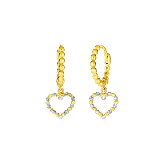 14k Two Tone Gold Beaded Hoop Earrings with HeartsMonde Trend