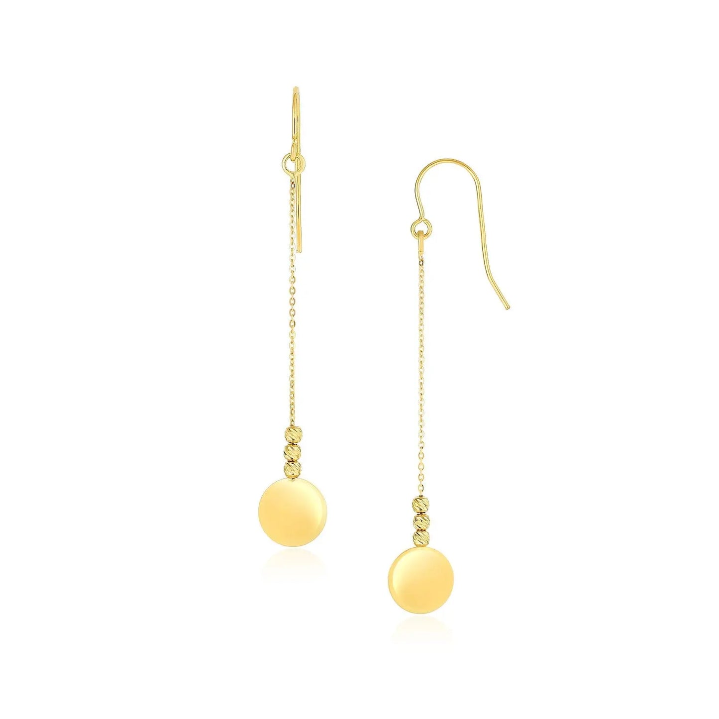 14k Yellow Gold Bead and Shiny Disc Drop Earrings RCJ