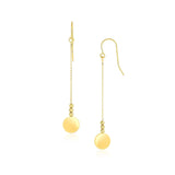 14k Yellow Gold Bead and Shiny Disc Drop Earrings RCJ