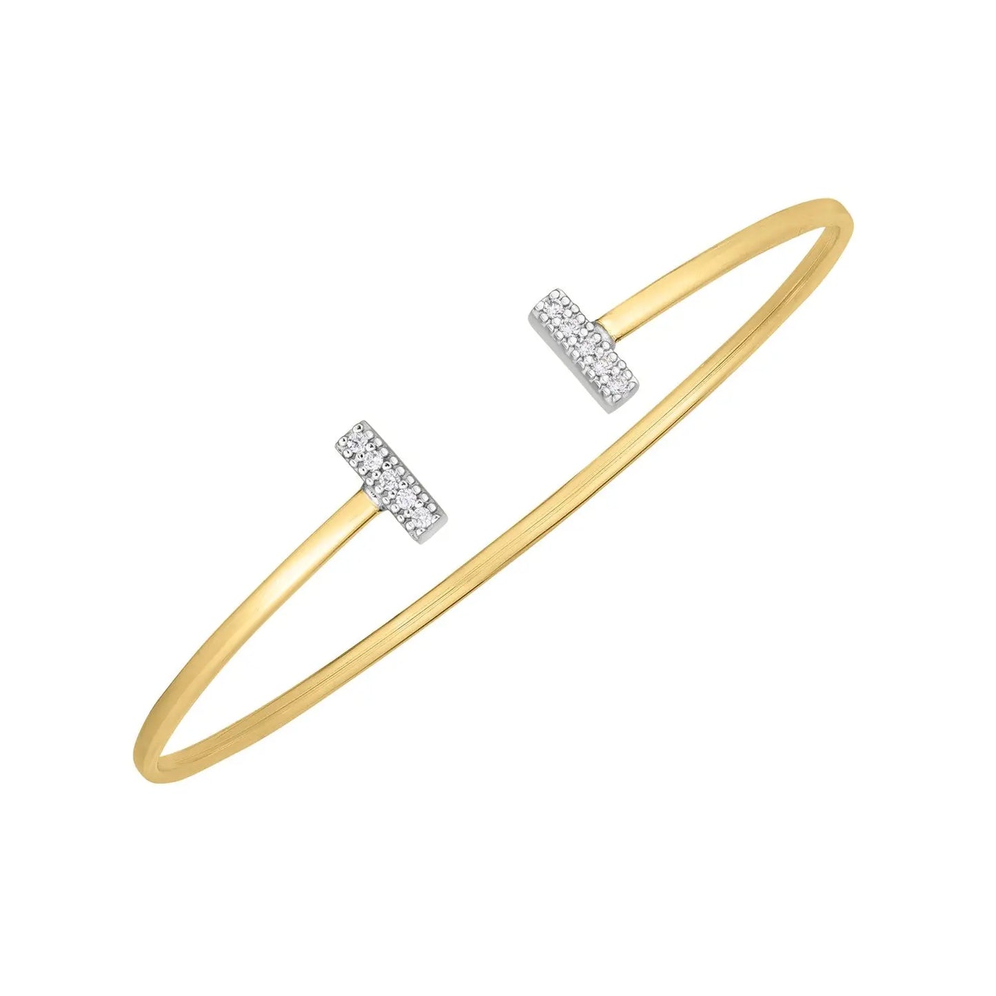 14k Two Tone Gold Diamond Tee Bar Bangle (2.00 mm)Monde Trend