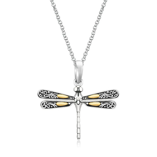 18k Yellow Gold and Sterling Silver Pendant in a Dragonfly Design RCJ