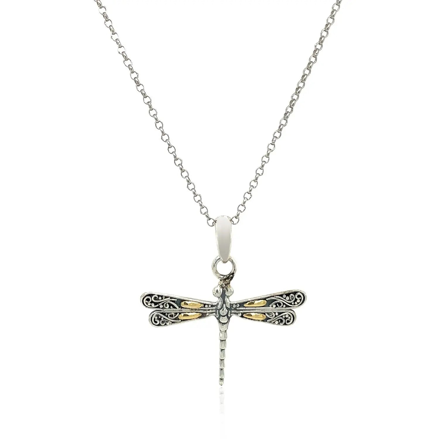 18k Yellow Gold and Sterling Silver Pendant in a Dragonfly Design RCJ