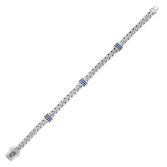 Sterling Silver Woven Bracelet with Blue Sapphire Stations (6.35 mm) RCJ