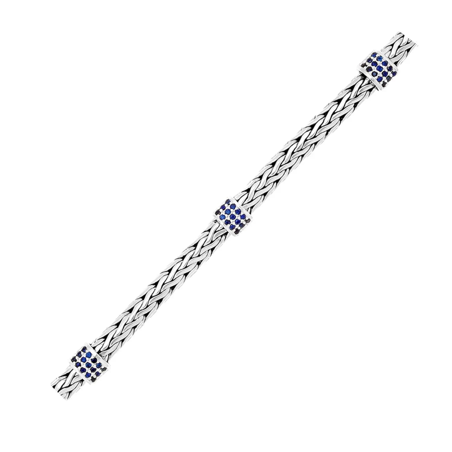 Sterling Silver Woven Bracelet with Blue Sapphire Stations (6.35 mm) RCJ