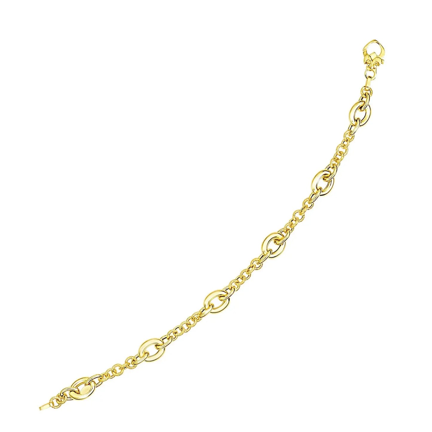 14k Yellow Gold Oval and Round Link Textured Chain Bracelet (6.35 mm) RCJ