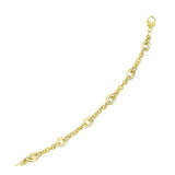 14k Yellow Gold Oval and Round Link Textured Chain Bracelet (6.35 mm) RCJ