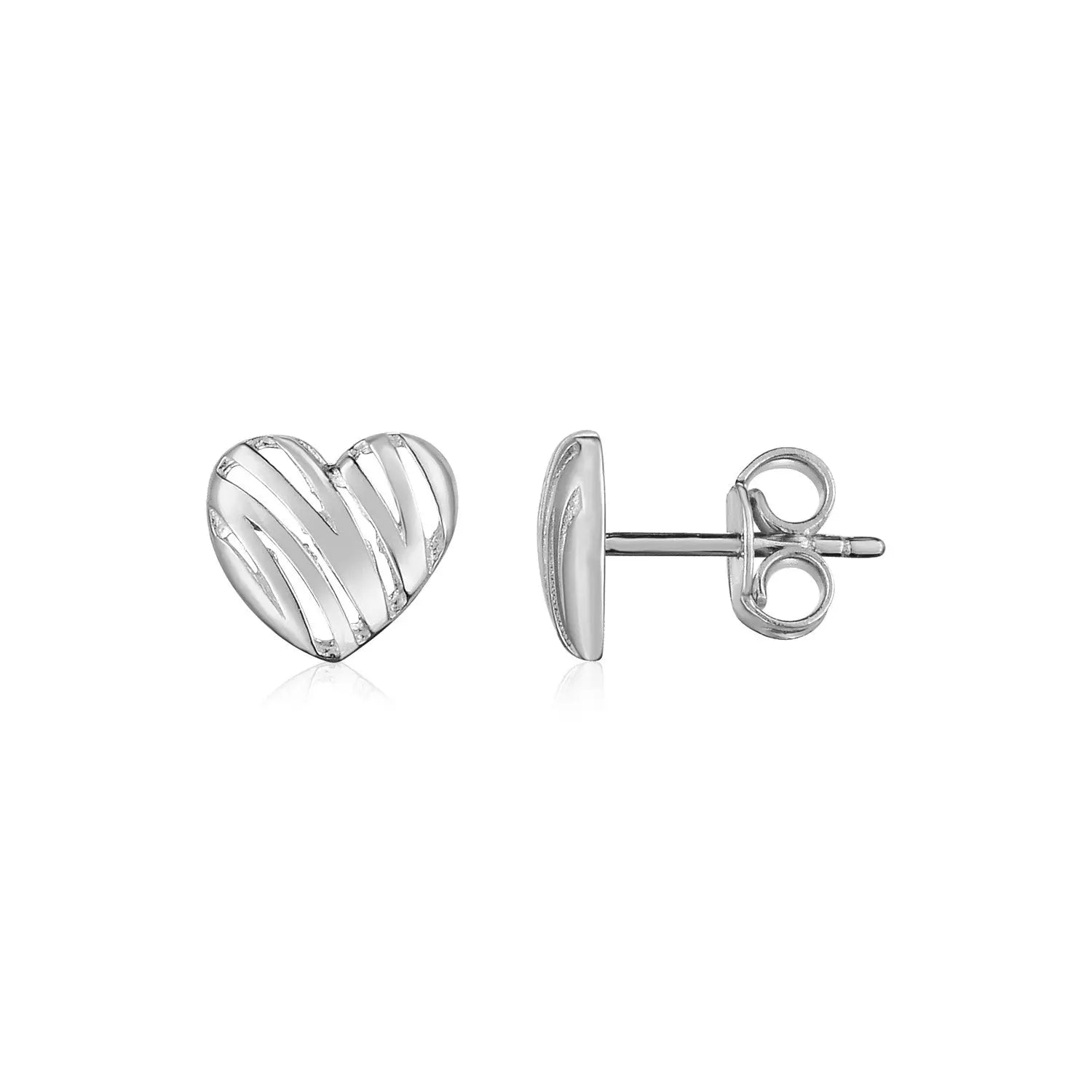 14K White Gold High Polish Scribble Heart Stud EarringsMonde Trend