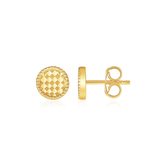 14k Yellow Gold Textured Circle Post Earrings RCJ