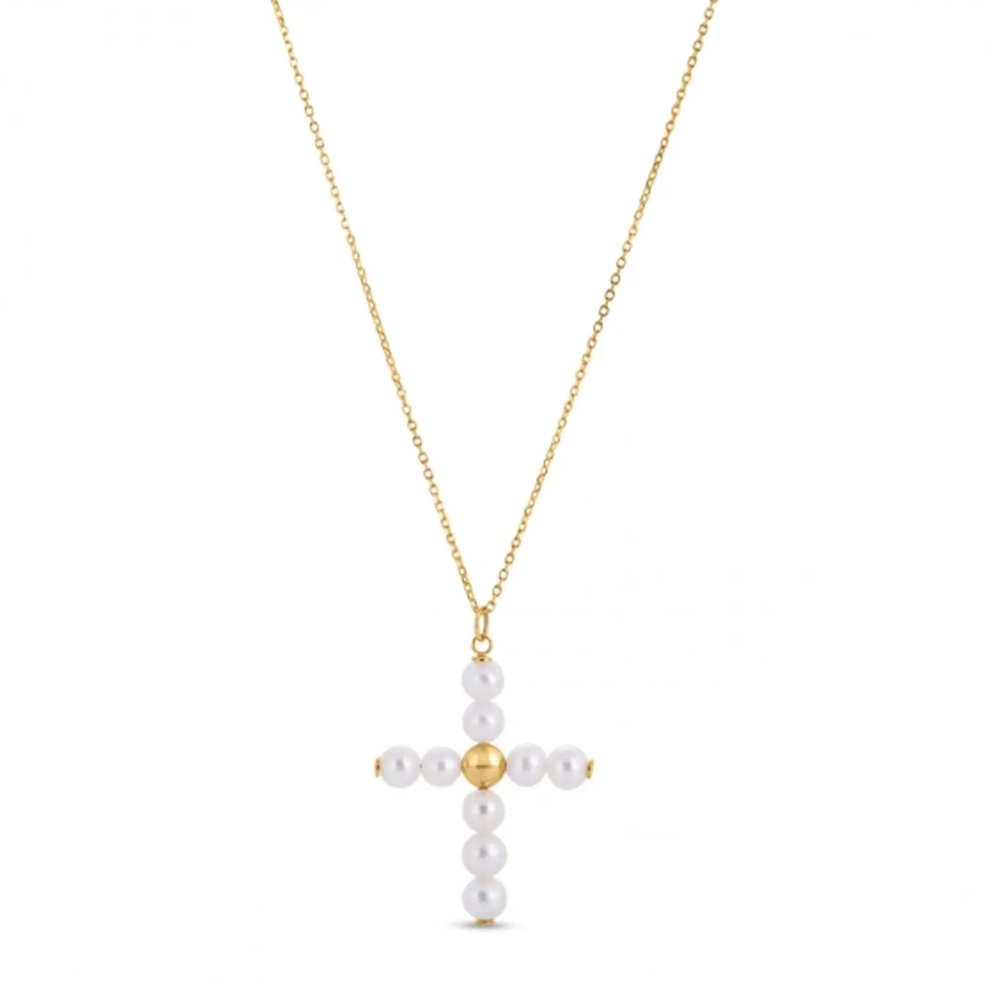 14k Yellow Gold Pearl Cross Pendant RCJ