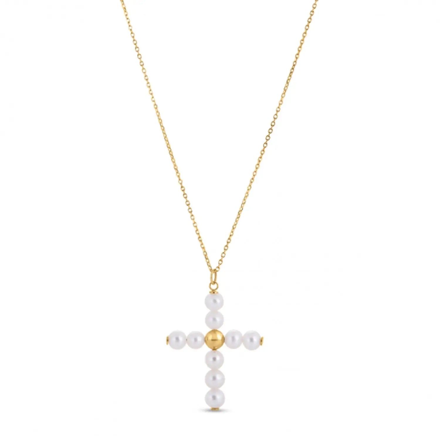 14k Yellow Gold Pearl Cross Pendant RCJ