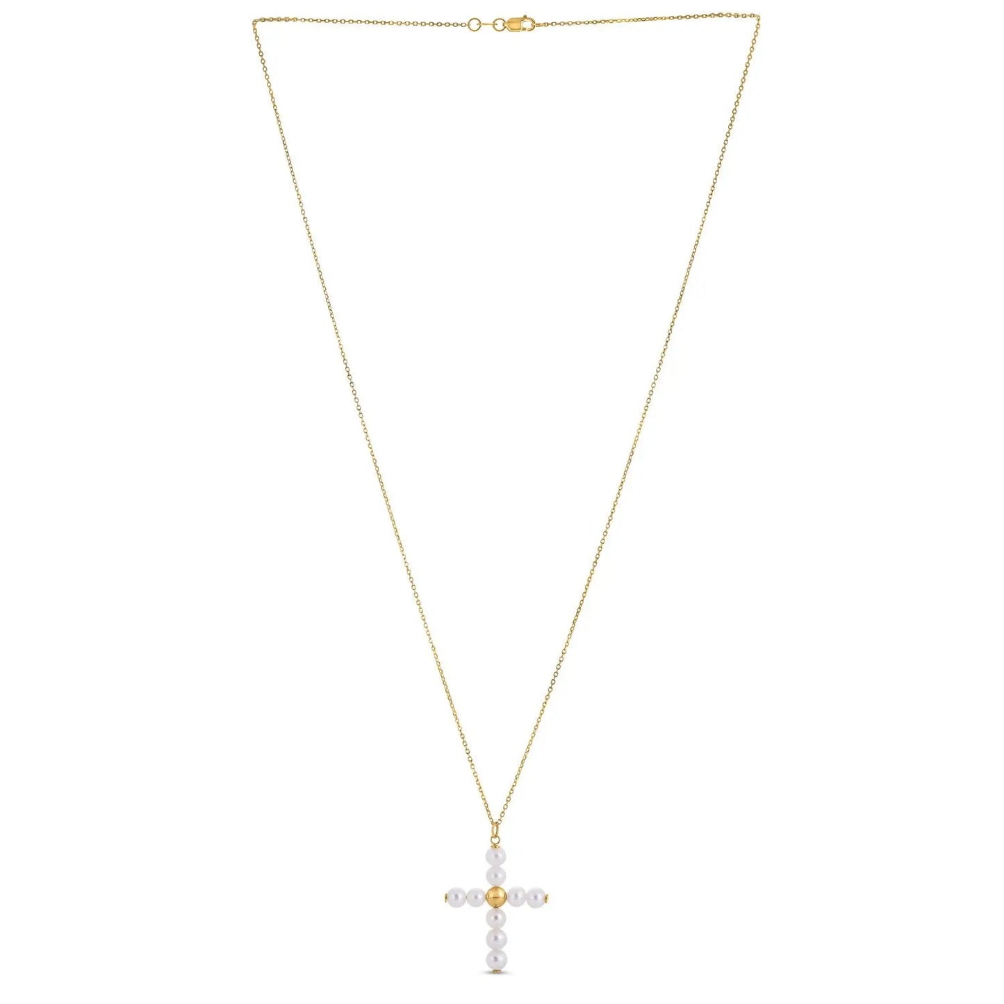 14k Yellow Gold Pearl Cross Pendant RCJ