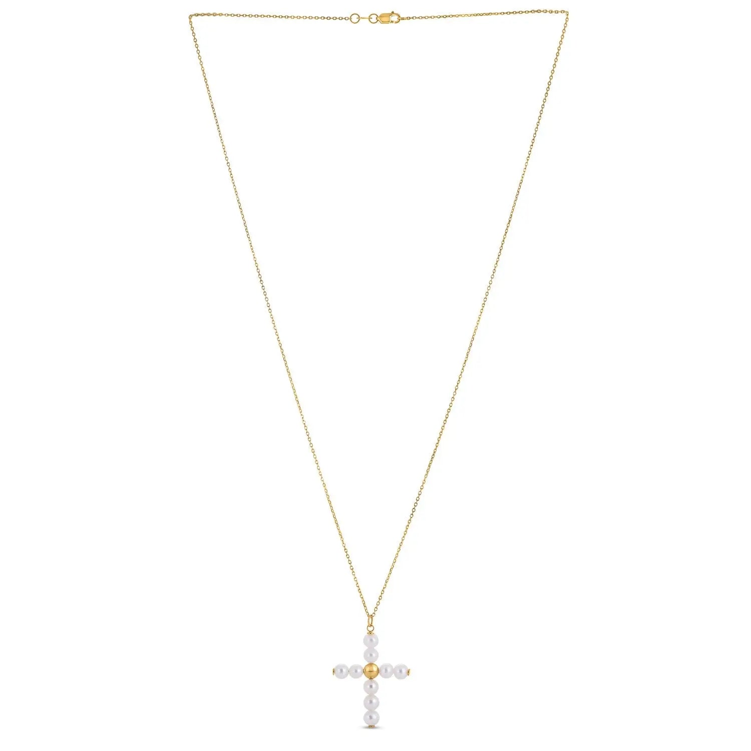 14k Yellow Gold Pearl Cross Pendant RCJ