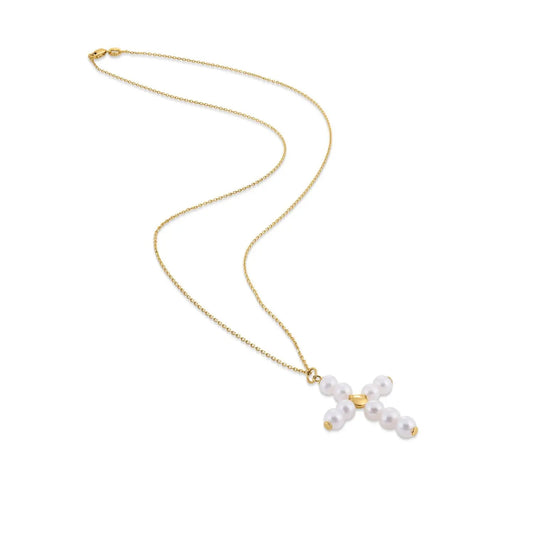 14k Yellow Gold Pearl Cross Pendant RCJ