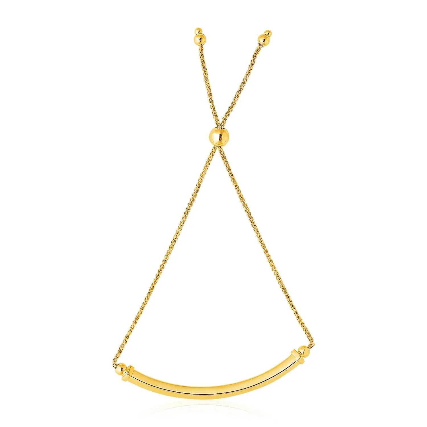 14k Yellow Gold Lariat Bracelet with Polished Curved Bar RCJ