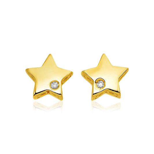 14k Yellow Gold Polished Star Earrings with Diamonds(6.5mm) RCJ