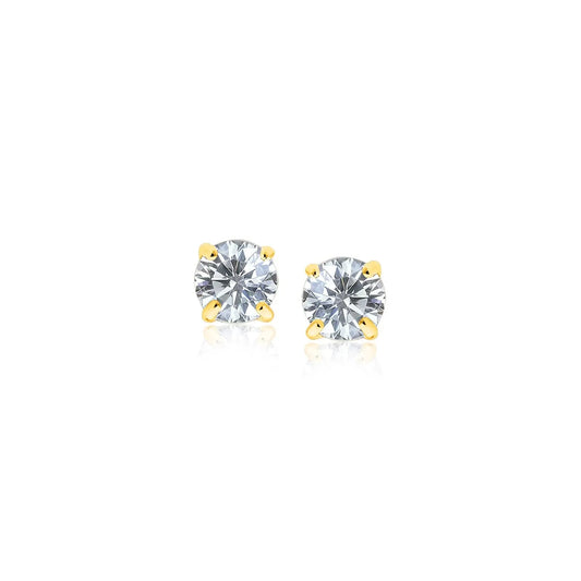 14k Yellow Gold Stud Earrings with White Hue Faceted Cubic Zirconia(3mm) RCJ