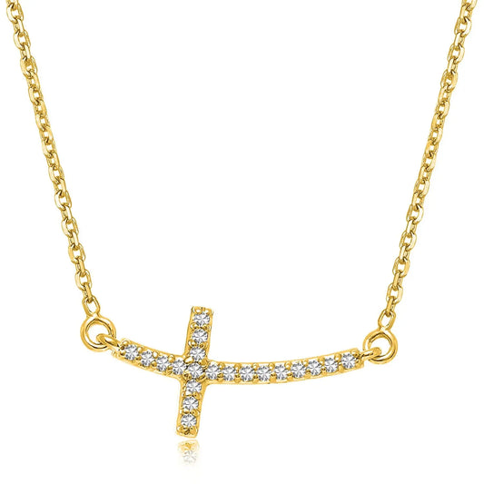 14k Yellow Gold Diamond Accented Curved Cross Necklace (.11cttw) RCJ