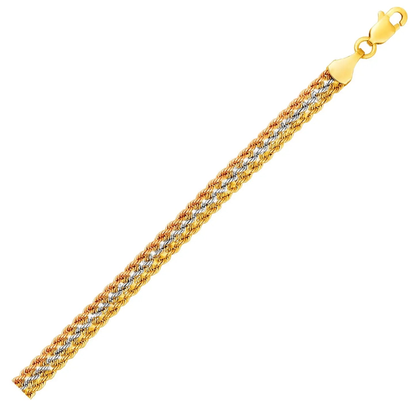 Tri-Toned Multi-Strand Rope Chain Bracelet in 10k Yellow,  White,  and Rose Gold (6.35 mm) RCJ