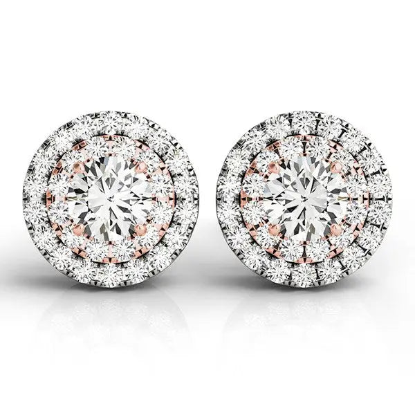 14k White and Rose Gold Round Halo Diamond Earrings (3/4 cttw)Monde Trend