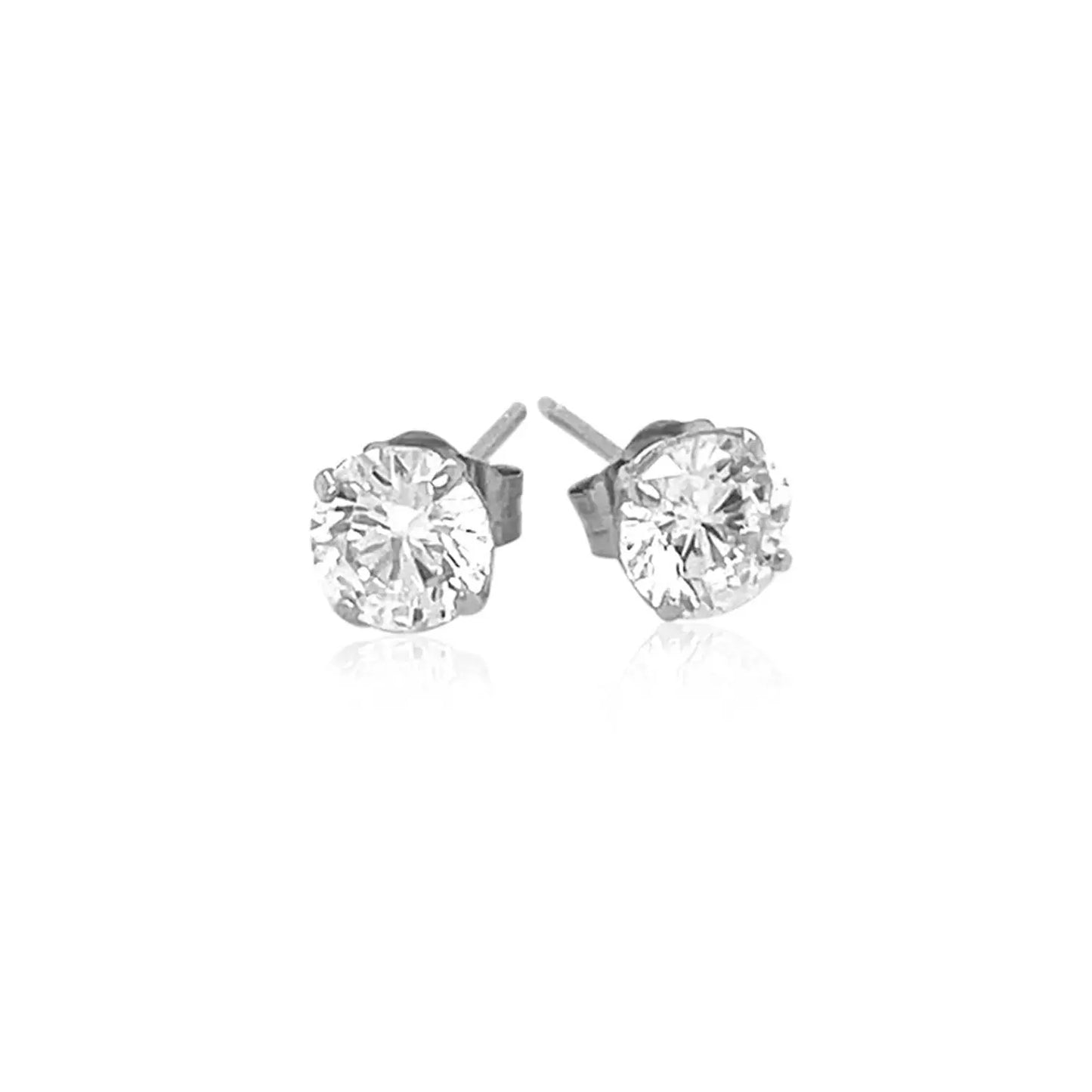 14k White Gold Stud Earrings with White Hue Faceted Cubic Zirconia(5mm) RCJ