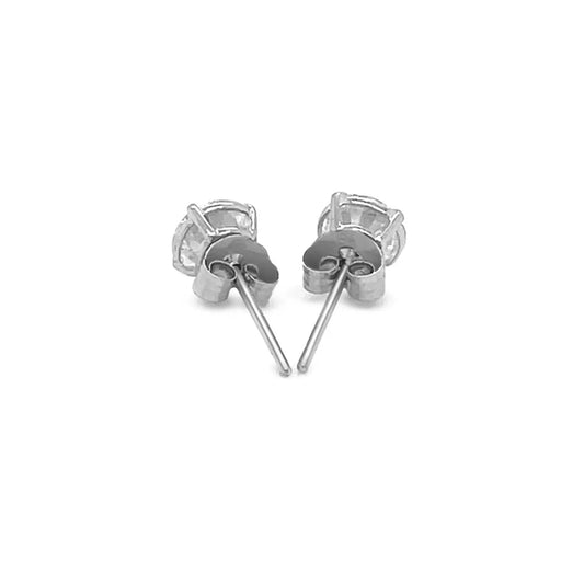 14k White Gold Stud Earrings with White Hue Faceted Cubic Zirconia(5mm) RCJ