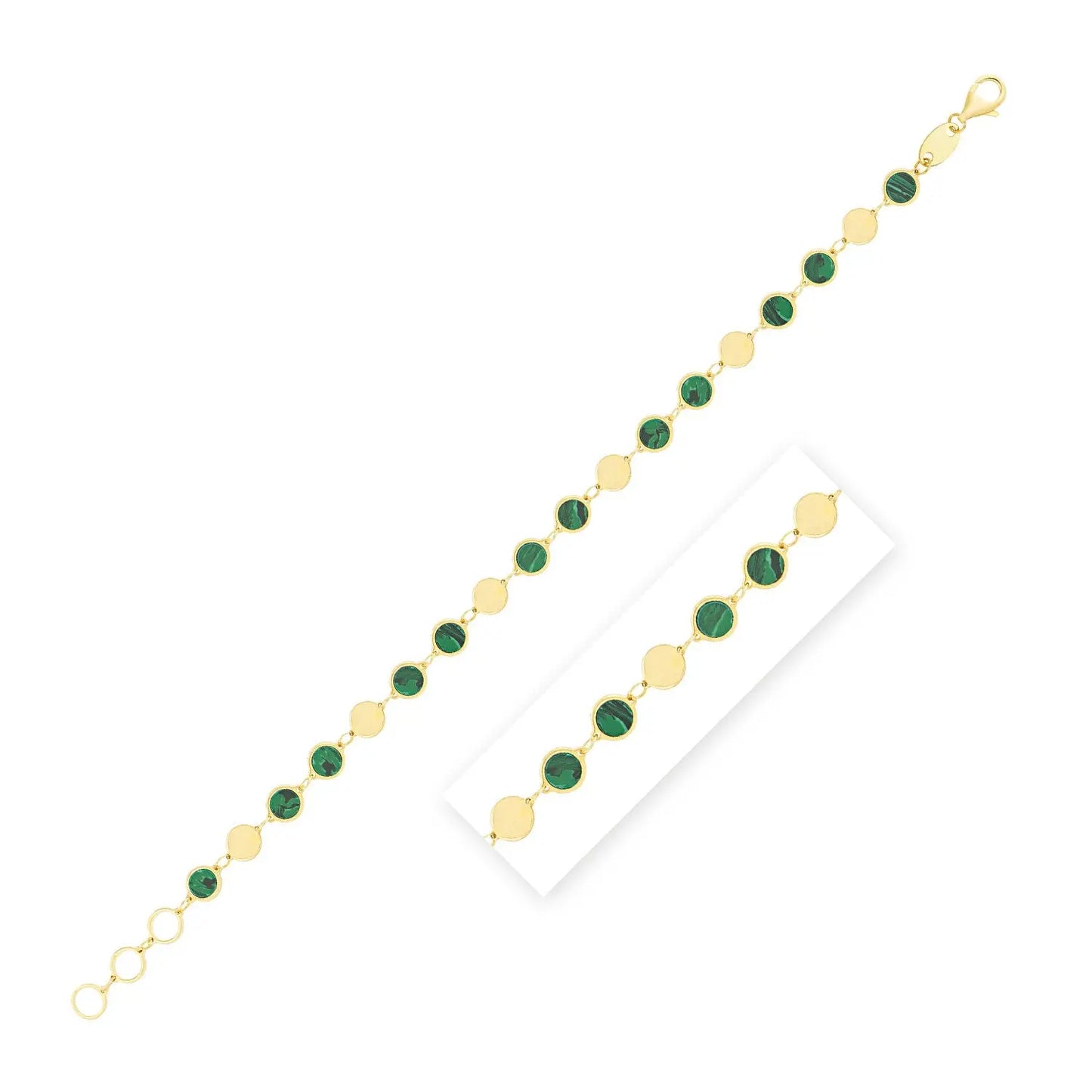 14k Yellow Gold Malachite Geometric Mirror Gem Chain Bracelet (5.00 mm) RCJ