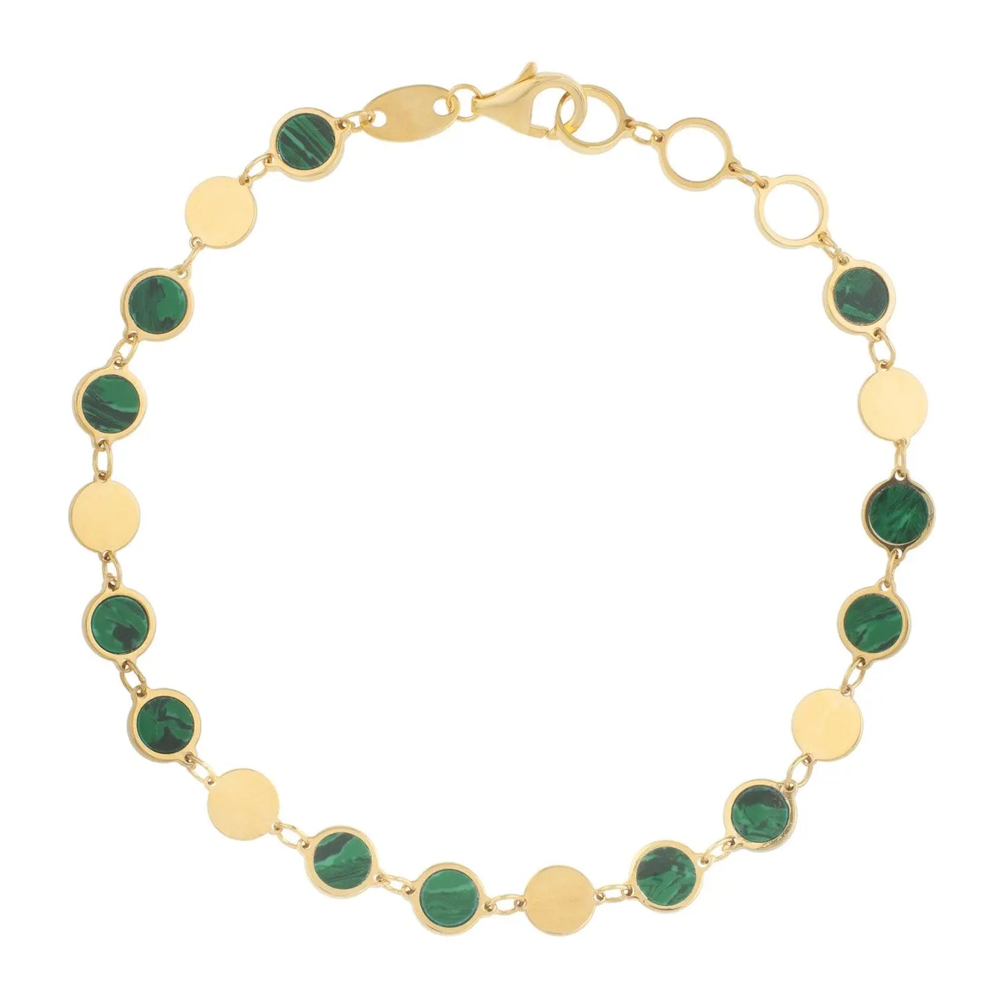 14k Yellow Gold Malachite Geometric Mirror Gem Chain Bracelet (5.00 mm) RCJ