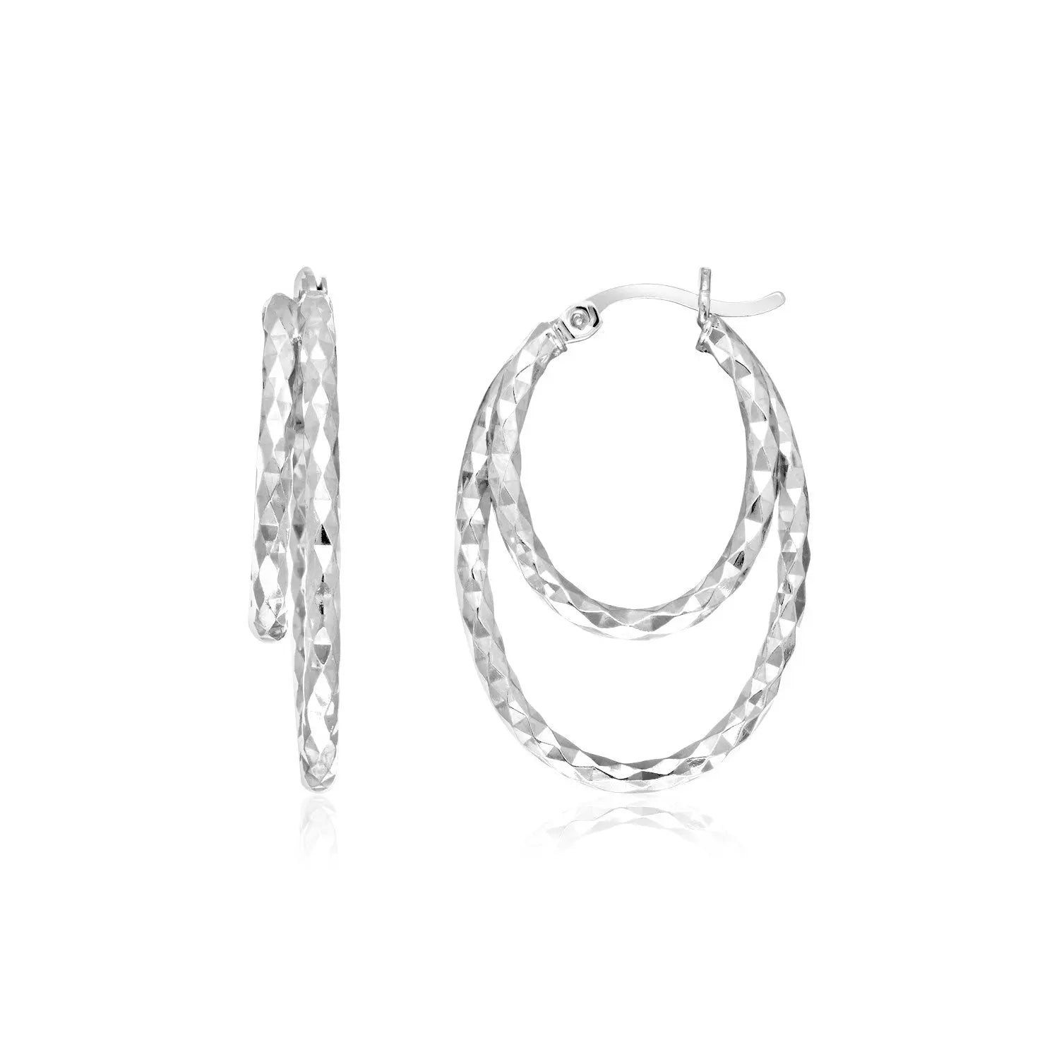 Sterling Silver Double Oval Textured Hoop Earrings RCJ