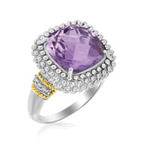 18k Yellow Gold & Sterling Silver Popcorn Ring with Amethyst and Diamond Accents RCJ